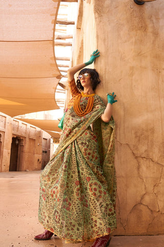 Multicolour Printed Zari Tissue Handloom Weaving Saree_Kumari Sarees