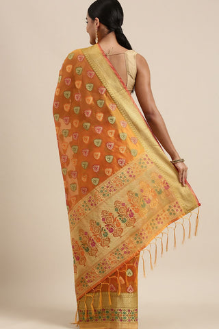 Mustard Kanjeevaram Organza Saree_Kumari Sarees