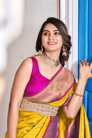 Mustard Soft Peshwai Paithani Silk Saree_Kumari Sarees