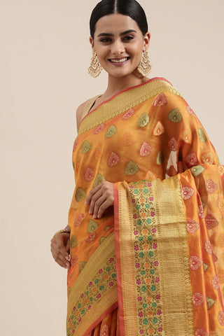 Mustard Kanjeevaram Organza Saree_Kumari Sarees
