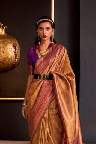 Mustard Handloom Weaving Silk Saree_Kumari Sarees