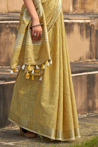Mustard Soft Linen Silk Saree_Kumari Sarees