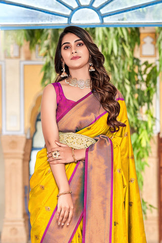 Mustard Soft Peshwai Paithani Silk Saree_Kumari Sarees