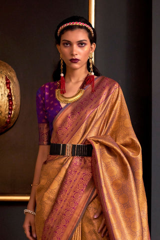 Mustard Handloom Weaving Silk Saree_Kumari Sarees