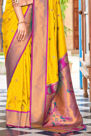 Mustard Soft Peshwai Paithani Silk Saree_Kumari Sarees