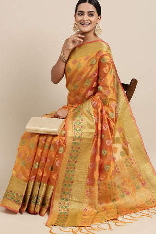 Mustard Kanjeevaram Organza Saree_Kumari Sarees
