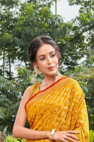 Mustard Banarasi Organza Silk Saree_Kumari Sarees