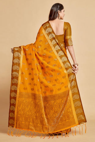 Mustard Chanderi Cotton Saree_Kumari Sarees