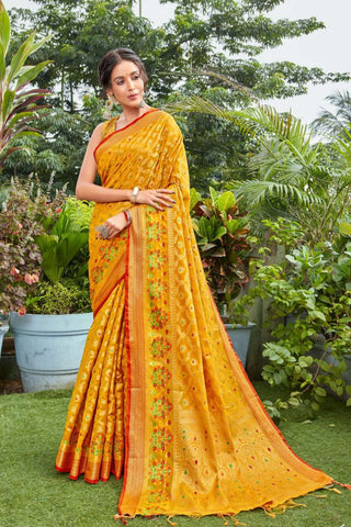 Mustard Banarasi Organza Silk Saree_Kumari Sarees