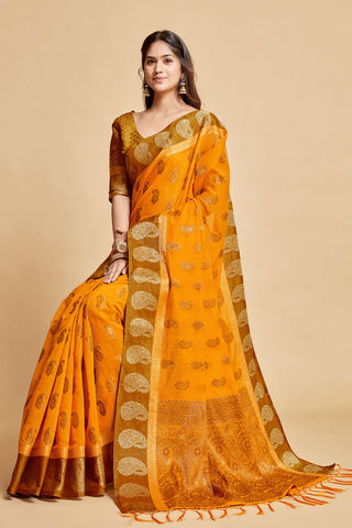 Mustard Chanderi Cotton Saree_Kumari Sarees