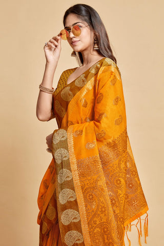 Mustard Chanderi Cotton Saree_Kumari Sarees