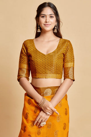Mustard Chanderi Cotton Saree_Kumari Sarees