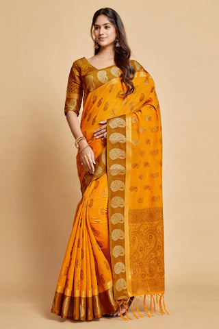 Mustard Chanderi Cotton Saree_Kumari Sarees