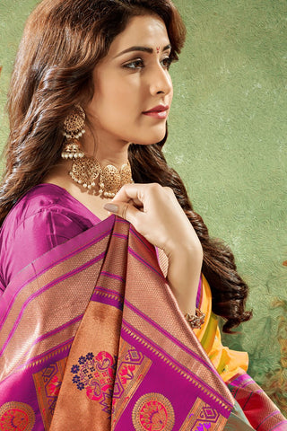Mustard Soft Peshwai Paithani Silk Saree_Kumari Sarees