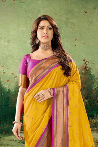 Mustard Soft Peshwai Paithani Silk Saree_Kumari Sarees