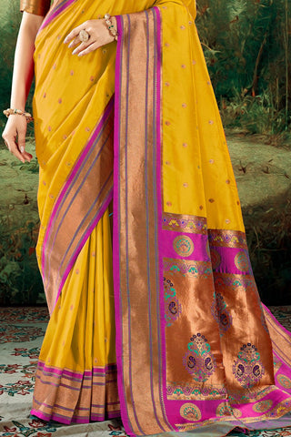 Mustard Soft Peshwai Paithani Silk Saree_Kumari Sarees