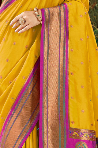 Mustard Soft Peshwai Paithani Silk Saree_Kumari Sarees
