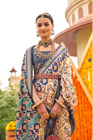 Navy Blue Banarasi Patola Silk Saree_Kumari Sarees