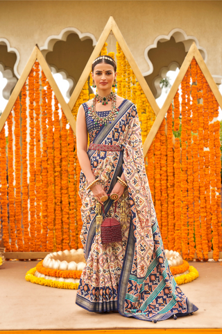 Navy Blue Banarasi Patola Silk Saree_Kumari Sarees