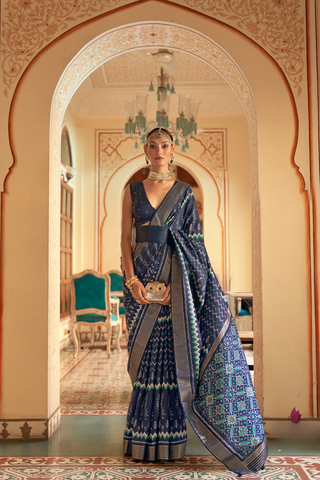 Navy Blue Banarasi Patola Silk Saree_Kumari Sarees