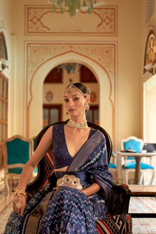 Navy Blue Banarasi Patola Silk Saree_Kumari Sarees