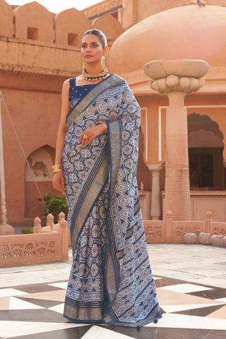 Navy Blue Banarasi Patola Silk Saree_Kumari Sarees