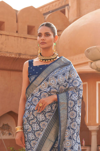 Navy Blue Banarasi Patola Silk Saree_Kumari Sarees