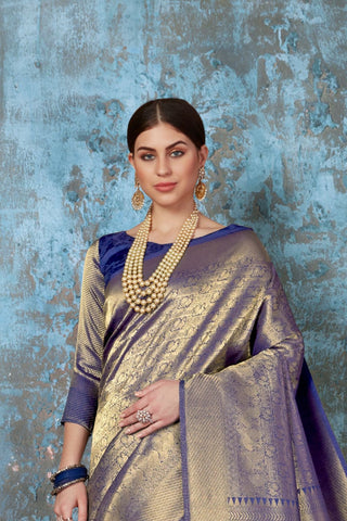 NAVY BLUE KANJEEVARAM HANDLOOM SILK SAREE