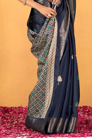 NAVY BLUE SOFT DOLA SILK SAREE