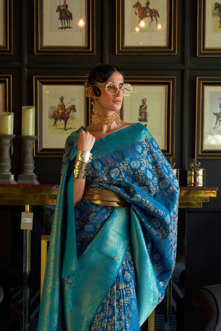 NAVY BLUE PURE CHAAP  HANDLOOM WEAVING SILK SAREE