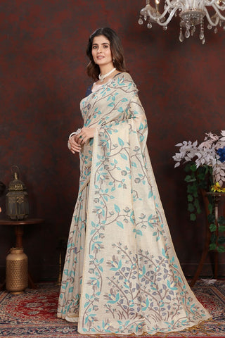 Navy Blue Pure Jamdani Mulmul Cotton Saree_Kumari Sarees