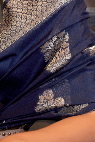 NAVY BLUE PURE GEOGETTE NYLON WEAVING SAREE