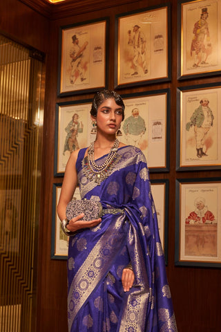 Navy Blue Handloom Weaving Silk Saree_Kumari Sarees