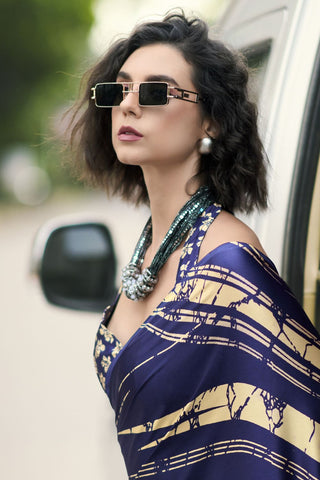 NAVY BLUE SATIN SILK SAREE