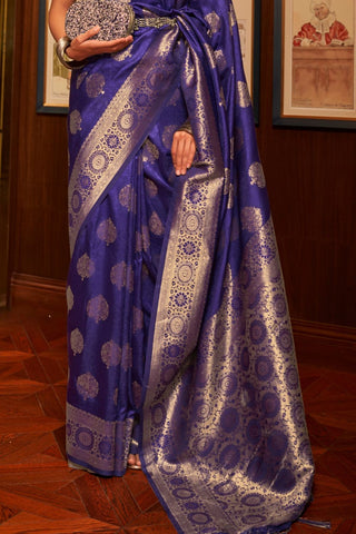 Navy Blue Handloom Weaving Silk Saree_Kumari Sarees