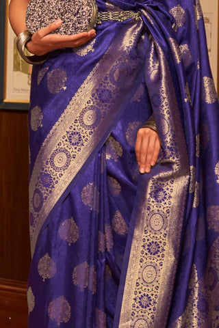 Navy Blue Handloom Weaving Silk Saree_Kumari Sarees