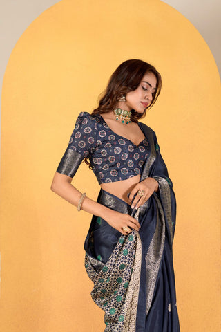 NAVY BLUE SOFT DOLA SILK SAREE