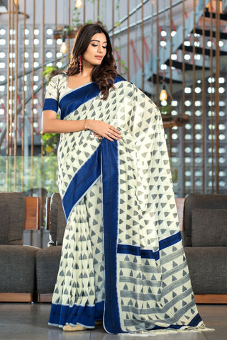 Navy Blue Soft Cotton Handloom Saree_Kumari Sarees