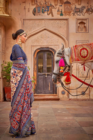 Navy Blue Banarasi Patola Silk Saree_Kumari Sarees