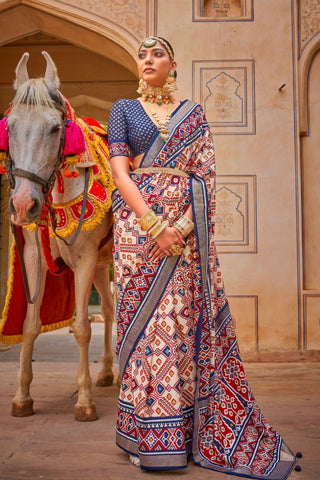 Navy Blue Banarasi Patola Silk Saree_Kumari Sarees