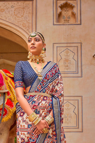 Navy Blue Banarasi Patola Silk Saree_Kumari Sarees