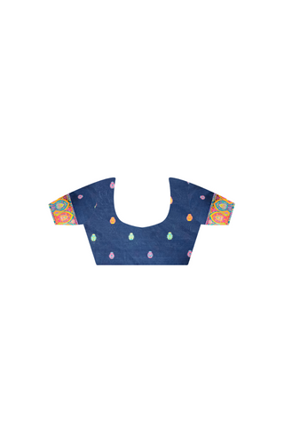 Navy Blue Organza Kashmiri Handloom Sarees_Kumari Sarees