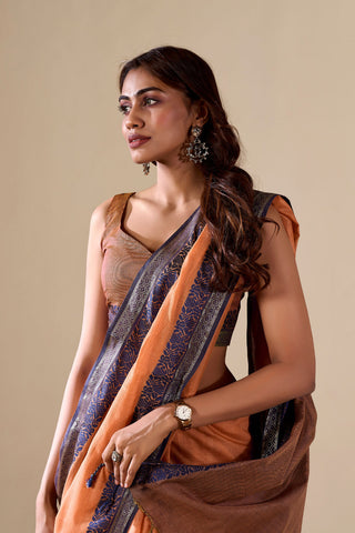 Orange Handloom Cotton Saree_Kumari Sarees