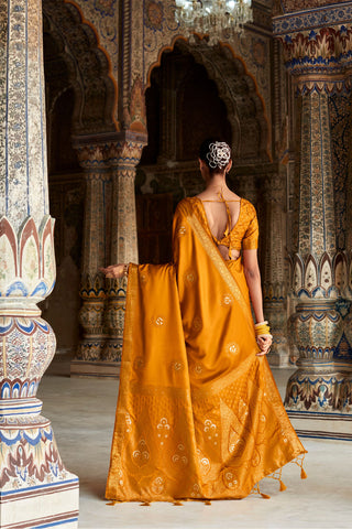 Orange Satin Silk Saree_Kumari Sarees