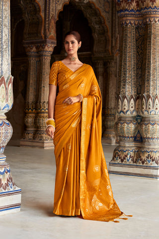Orange Satin Silk Saree_Kumari Sarees