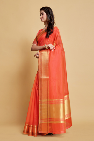 Orange Solid Organza Saree_Kumari Sarees