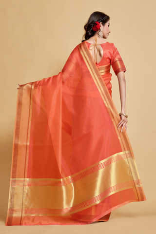 Orange Solid Organza Saree_Kumari Sarees