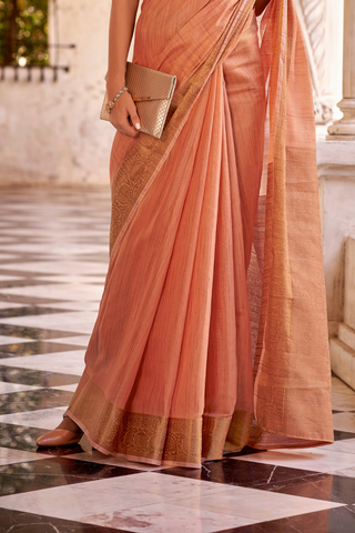 Orange Tissue Linen Silk Saree_Kumari Sarees