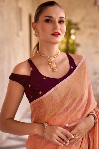 Orange Tissue Linen Silk Saree_Kumari Sarees