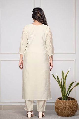 Off White Women Embroidered Chanderi Silk Kurta set